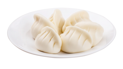 Dumpling dough on a clean white plate transparent background. Generative AI