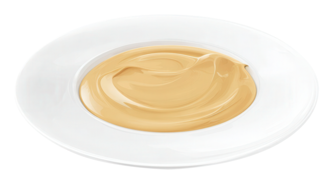 Tahini paste on a clean white plate isolated with glossy highlights transparent background. Generative AI