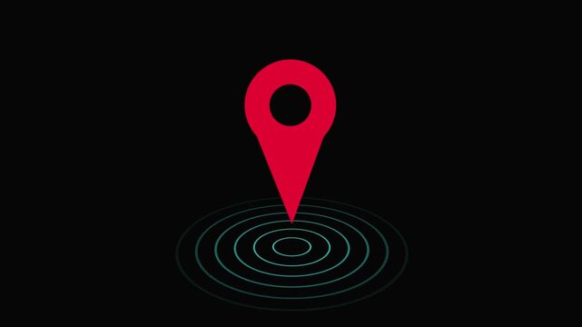 GPS Navigator Pin icon, location Icon Glowing Bright Symbol. position location tracking animated on black background.