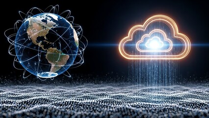 Cloud computing and global network concept with digital earth and cloud symbol