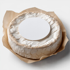 round wheel of soft cheese, likely a brie or camembert, presented in a minimalistic and photorealistic style. The focus is on the texture, lighting, and natural details of the cheese, creating a clean
