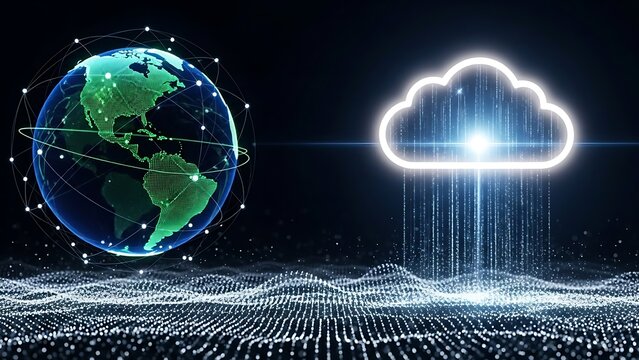 Cloud computing and global network concept with digital earth and cloud symbol