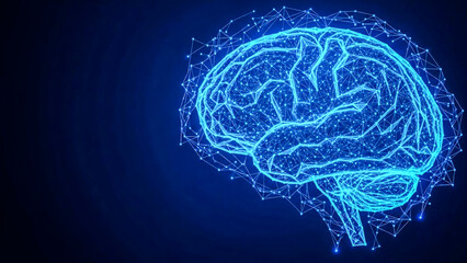 Abstract polygonal brain illustration depicting advanced artificial intelligence, machine learning, and neural network concepts for data processing and futuristic technology.