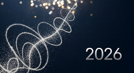 Sparkling swirl on a dark gradient, leading to "2026". Represents a hopeful future or New Year, ideal for celebration, planning, or positive outlook