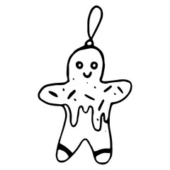 Cute Gingerbread Man Christmas Ornament Line Art – Minimalist Vector Outline Perfect for Coloring Books, Laser Cutting & Holiday Crafts