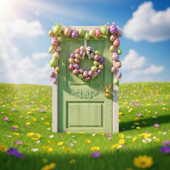 Whimsical Spring Portal: A Dreamy Easter Doorway Amidst Blooming Meadows