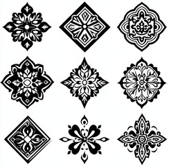 Silhouette flat illustration featuring Thai pattern motif for decoration in Asian art style