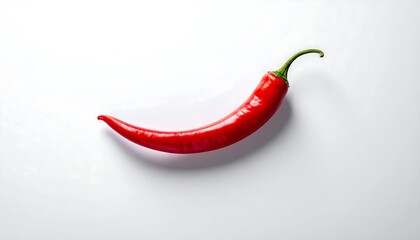 Bright red chili pepper, center frame, casts subtle shadows on a clean white background