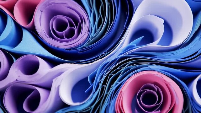 Abstract Quilling Art with Vibrant Blue and Purple Paper Scrolls.