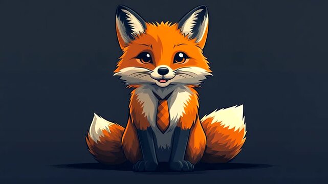 Cute cartoon fox character with a tie sitting against a dark background