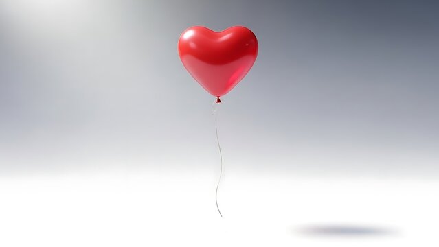 A single vibrant red heart balloon gracefully floats in a minimalist, ethereal studio setting, embodying love, romance, and joyful celebration perfect for special occasions and heartfelt sentiments