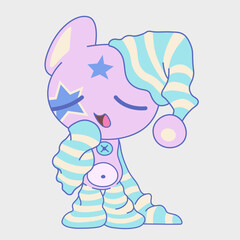 Sleepy anime character in pajamas. Funny chibi character. Cartoon character design.