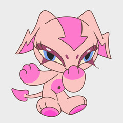 Cute pink anime demon. Funny chibi character for Halloween. Cartoon character design.