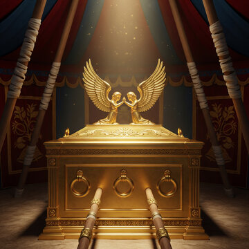 Ark of the Covenant a sacred golden chest built by the Israelites which holds the Ten Commandments given to Moses by God on Mount Sinai, Old Testament Bible stock illustration