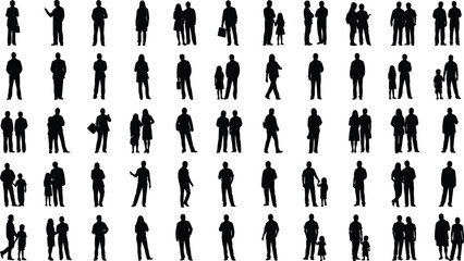 Collection of High-Quality Silhouette Cutouts of People and Groups in Various Standing Poses, Ideal for Architectural Plans and Visualization Rendering Projects.