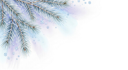Obraz premium Frosted pine branch with snowflakes on blue background, creating a cold, wintery scene, representative of Christmas, New Year, or winter holidays, free space