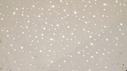 beige christmas background with silver and gold stars,seamless pattern of stars on white background,Christmas wrapping paper, Xmas background with ornaments pattern, Festival element, Happy New Year