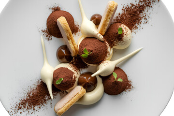 Gourmet chocolate truffles and cream dessert isolated on transparent background