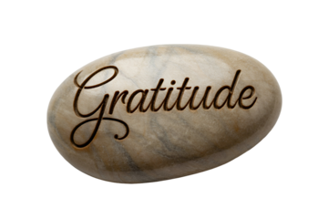 Stone with the word gratitude inscribed isolated on transparent background