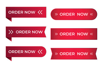 Red horizontal order now ribbon banner set.