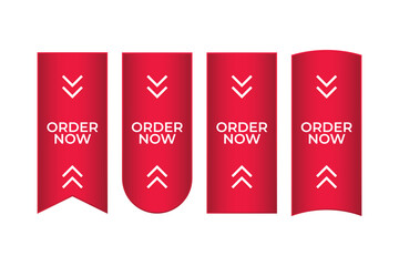 Set of red vertical ribbon banners with bold Order Now text.
