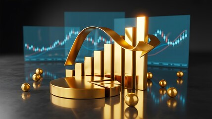 Golden financial bars with rising chart symbolizing profit growth analytics
