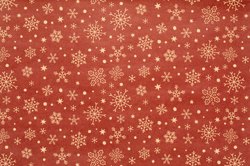 Fototapeta premium red christmas background with snowflakes and stars and dots,seamless pattern of snowflakes and stars on red background,Christmas wrapping paper, Xmas pattern with ornaments.