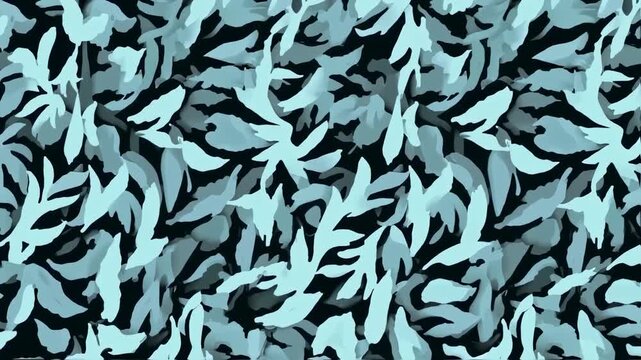 Abstract Teal and Black Leaf Pattern Seamless Background.