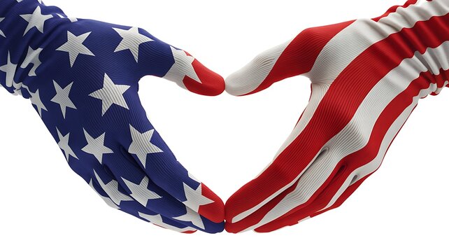 American flag patterned hands forming a heart symbol of patriotism
- Powered by Adobe