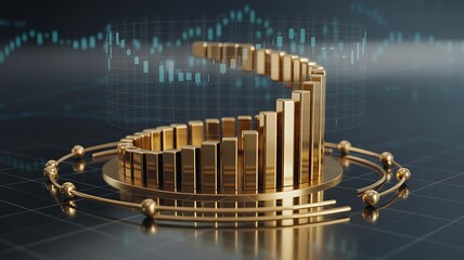 Golden spiral bar structure representing futuristic financial growth concept
