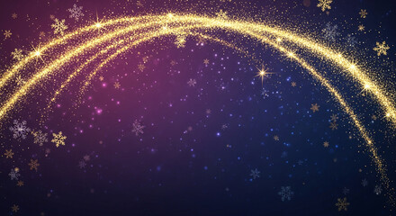 Gradient background with golden glitter arch and snowflakes, creating a festive and magical scene, suitable for Christmas and New Year celebration