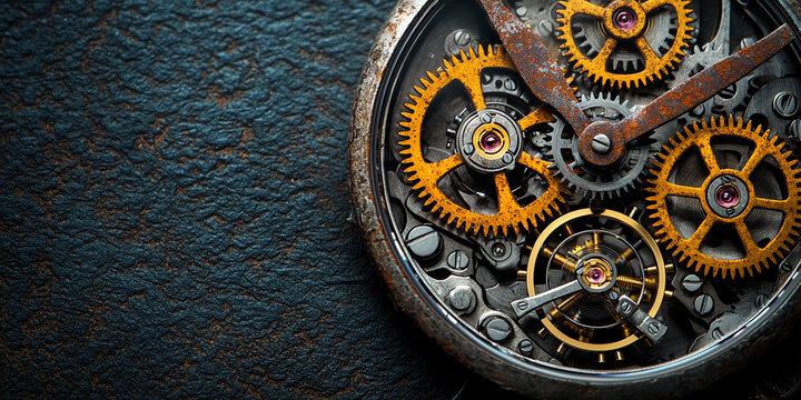 Detailed view of vintage watch mechanism with gears Generative AI