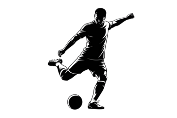 Male soccer player kicking ball silhouette isolated on a transparent background