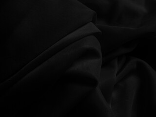 Black background texture fabric fiber crumpled grain dark cotton fine cloth pattern grunge textile...
