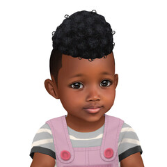 A small, cute black child with an afro hairstyle, isolated portrait