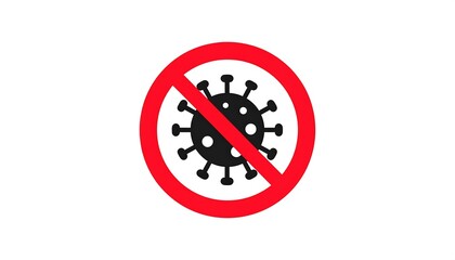 Black virus icon crossed out with a red circle on white background