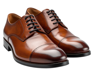 Brown Leather Dress Shoes in Clean Side-by-Side Alignment, Transparent Background