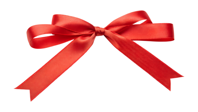 Red satin ribbon bow isolated on transparent background