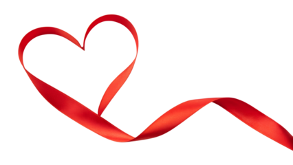 Red ribbon shaped into a heart isolated on transparent background