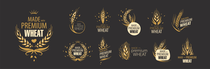 A set of vector hand-drawn emblems for producers of wheat products