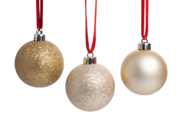 Three ornate christmas ornaments isolated on transparent background