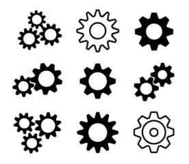 Black gears collection isolated on a transparent background