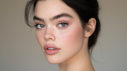 Fototapeta premium Young woman with soft pastel eyeshadow and natural makeup look 