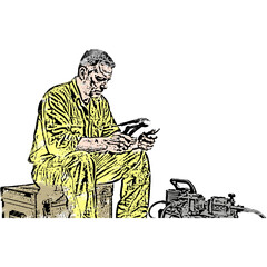 Plumber Sitting on a tool box - fusion machine illustration Art