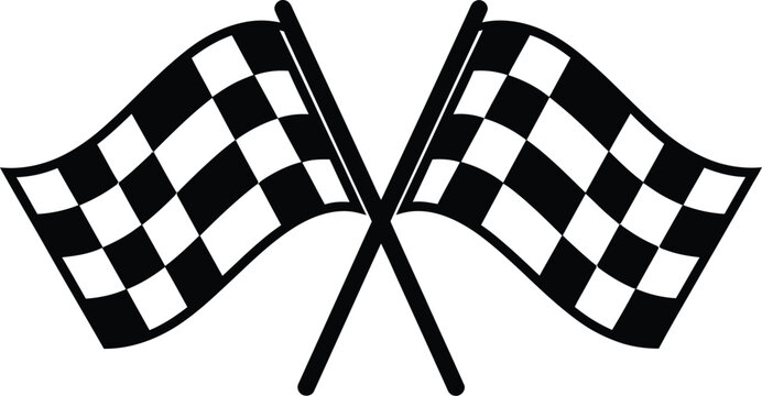 Two crossed checkered flags racing finish line symbol - Powered by Adobe