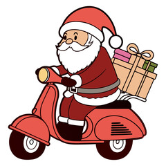 Cute Santa on Scooter Christmas Illustration