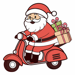 Cute Santa on Scooter Christmas Illustration