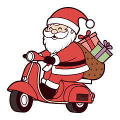 Santa Claus Riding Scooter with Gift Bag Cartoon Design