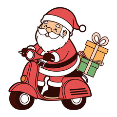 Funny Santa Driving Scooter with Presents Artwork