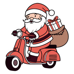 Santa Claus Riding Scooter with Gift Bag Cartoon Design
